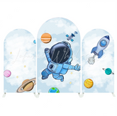 Blue Galaxy Space Astronaut Cartoon Arch Backdrop Wall Cloth Cover For Birthday Baby Shower Party